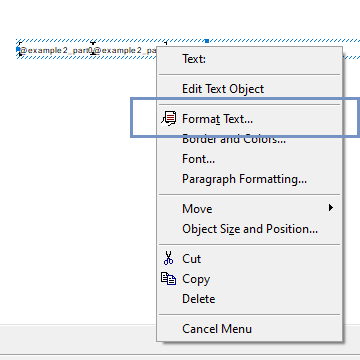 Select "Format Text" to enter the form, where further customization of a text field is possible