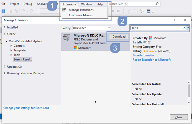 Installation of Microsoft RDLC Report Designer in Visual Studio