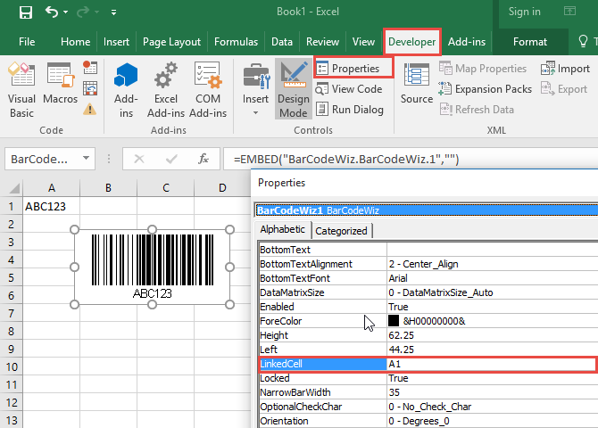 Create Dynamic Barcodes Using LinkedCell in Excel | BarCodeWiz