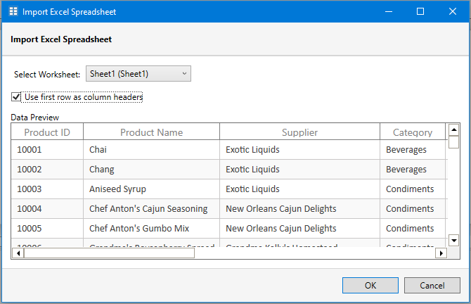 Preview contents of imported Excel file and click OK to confirm the import