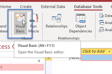 Open the Visual Basic Editor in Access to import BarCodeWiz Code 128 module 