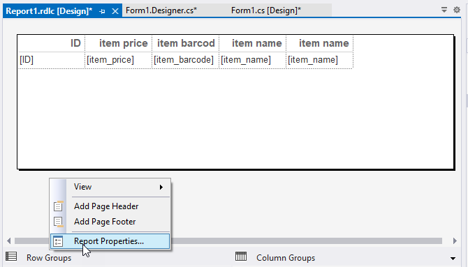 Right-click in an empty area of your report and select Reports Properties to configure them