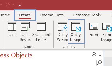 Go to CREATE and then click on Query design to begin designing the query with Data Matrix barcode in it