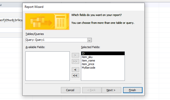 Using the REPORT WIZARD to create report with Data Matrix barcode in it