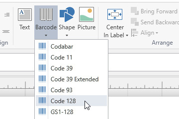 Select Symbology from the drop-down list, by clicking on the Barcode button