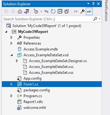 Double-click Form1.cs in Solution Explorer to enter its configuration