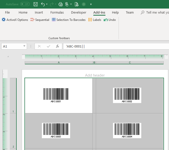 Create Sequential Barcode Labels in Excel | BarCodeWiz