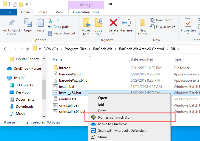 BarCodeWiz Activex Control - installation of redistributable files