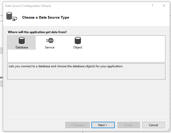 Choosing a Data Source Type for Visual Studio RDLC Project