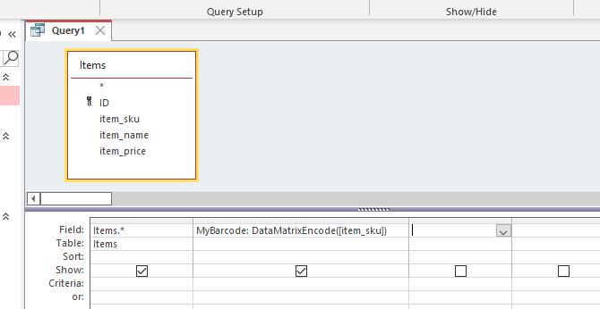 Edit the query with Data Matrix barcode