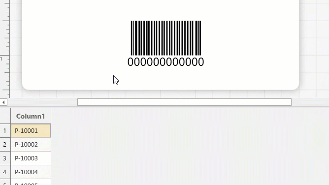 Bind the data column to the barcode by dragging it onto the barcode