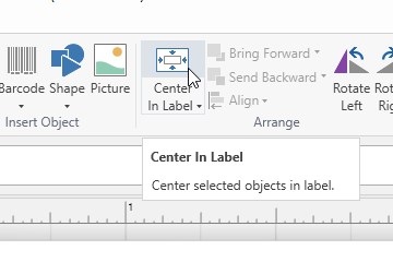 To center the barcode within the label click on Center In Label button